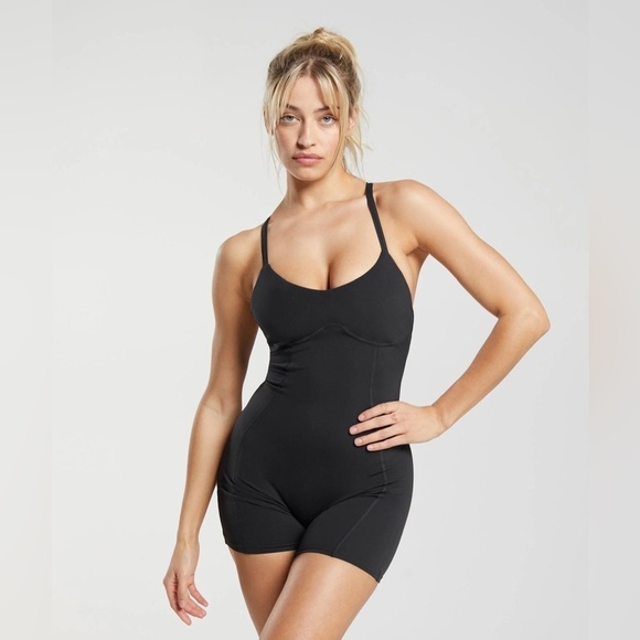 Gymshark Strappy All In One Onesie Black One Piece Athleisure Loungewear Stretch - Picture 2 of 12
